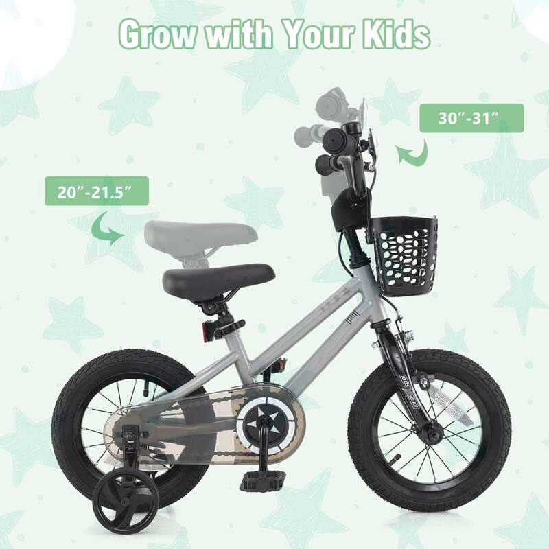 Kids Bike with Basket Adjustable Seat and Training Wheels