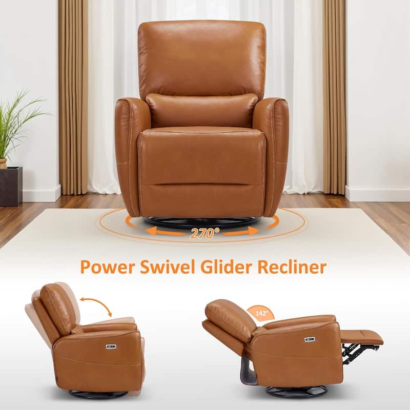 MCombo Power Swivel Rocker Recliner with Lumbar Support, Faux Leather Electric Nursery Glider Recliner Chair