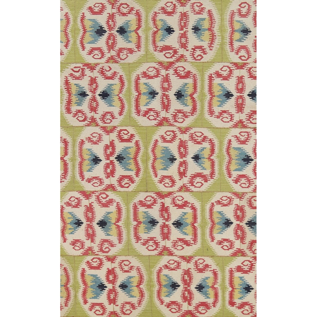 All-Over Kilim Indian Area Rug Flatweave Wool Carpet - 5'8"x 8'10"