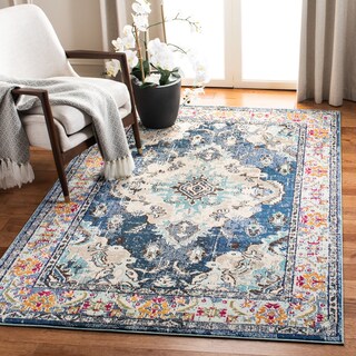 SAFAVIEH Monaco Lillie Boho Medallion Distressed Area Rug - Navy/Light Blue - 4' x 5' 7"