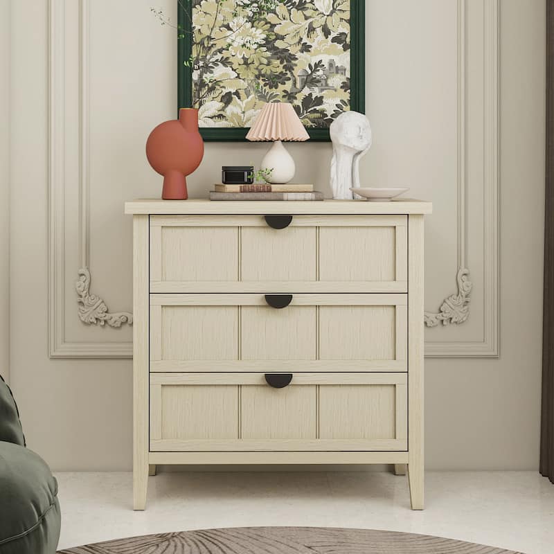 Roomfitters 3 Drawer Dresser Storage Cabinet, Modern Wooden Chest of Drawers with Metal Handles, Natural