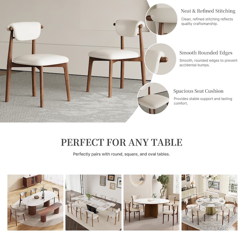 Modern Faux Leather Dining chair, Beige, Solid Wood legs, Set of 2, Fully Assembled