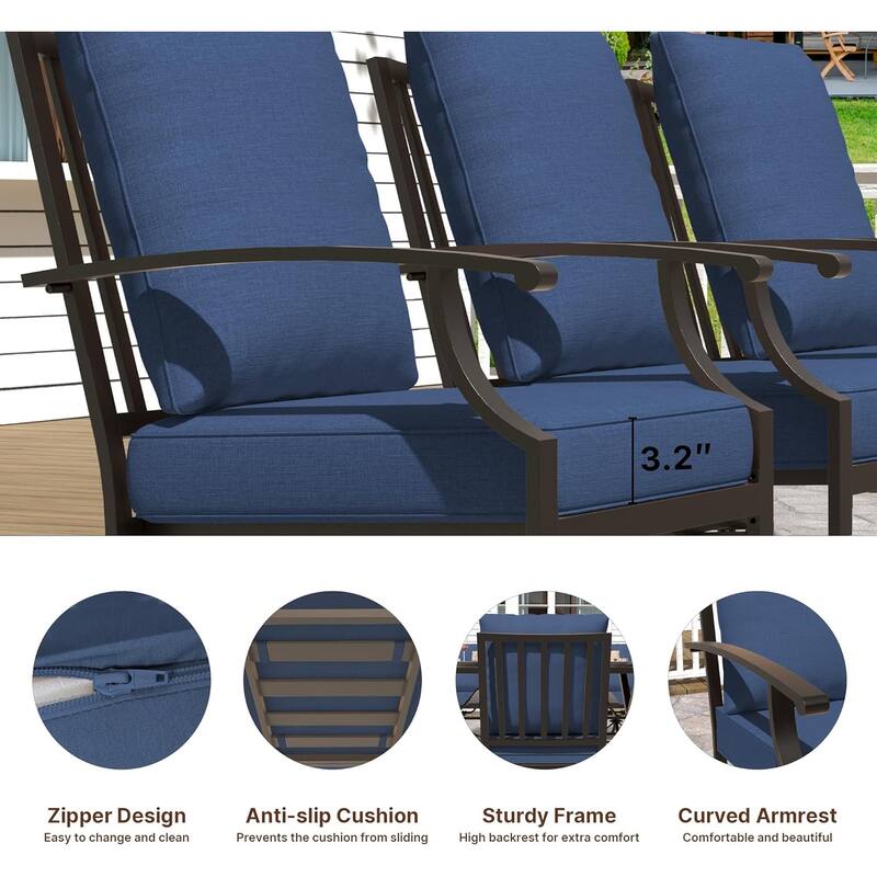 Kullavik 8 Pieces Outdoor Dining Set with 6 Single Chairs, X-Leg Table and Double-Sided Umbrella