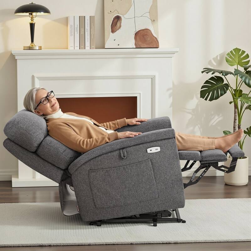 MCombo Power Recliner Lift Chair with Massage, Dual Heating and Adjustable Headrest for Big Elderly People, Fabric R7605