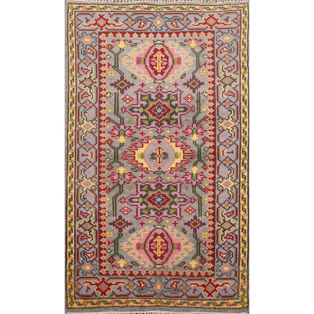 Kazak Oriental Foyer Rug Hand-Knotted Wool Carpet - 3'0"x 5'2"
