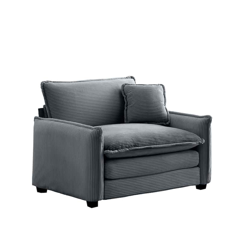 Corduroy Fabric Single Sofa Chair, Comfy Upholstered Reading Lounge Chair, Single Sofa with Removable Armrests & Pillow