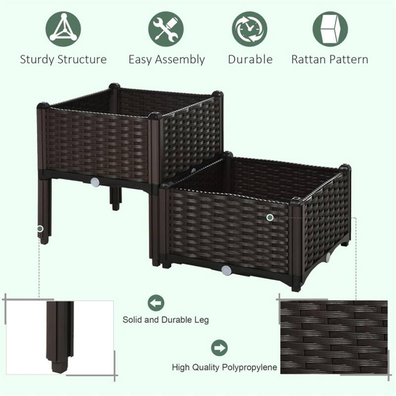 Grey Polypropylene Elevated Planter Box for Vegetables and Flowers - 15.75" L x 15.75" W x 17.3" H-tall