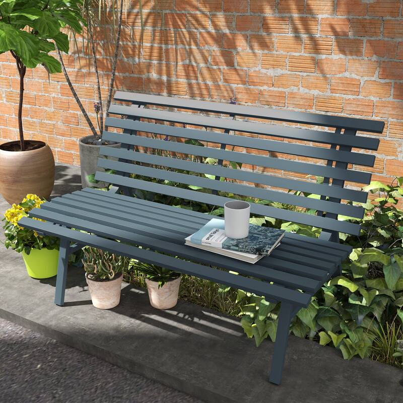 Porch Bench Outdoor Bench with Aluminum Frame, Charming Leisure Bench with Backrest, Corridor Bench Entryway Bench