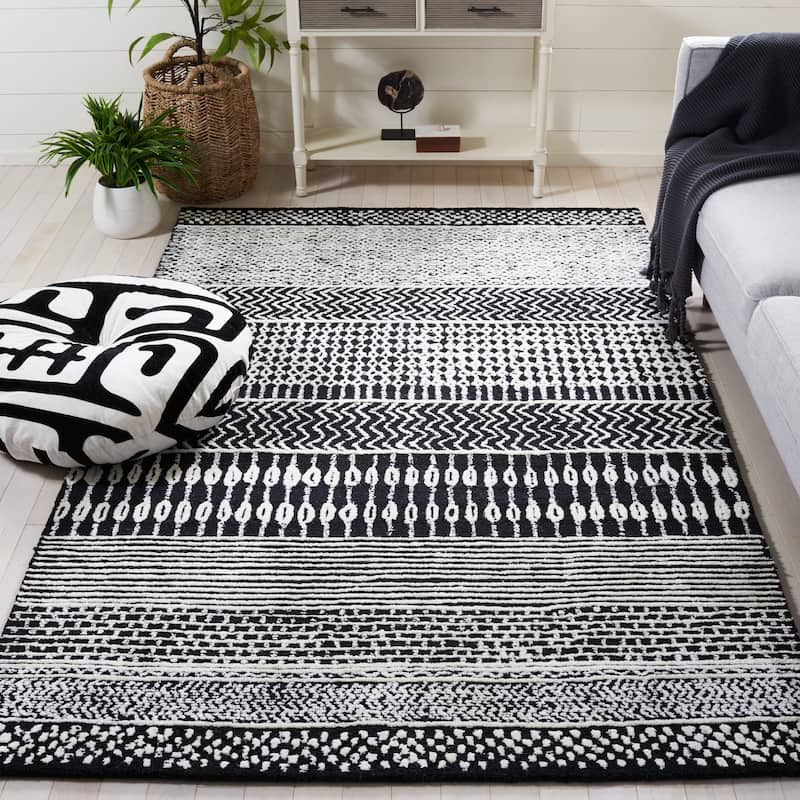 SAFAVIEH Handmade Glamour Shag Modern Viscose Rug - 3' x 5' - Black/Ivory