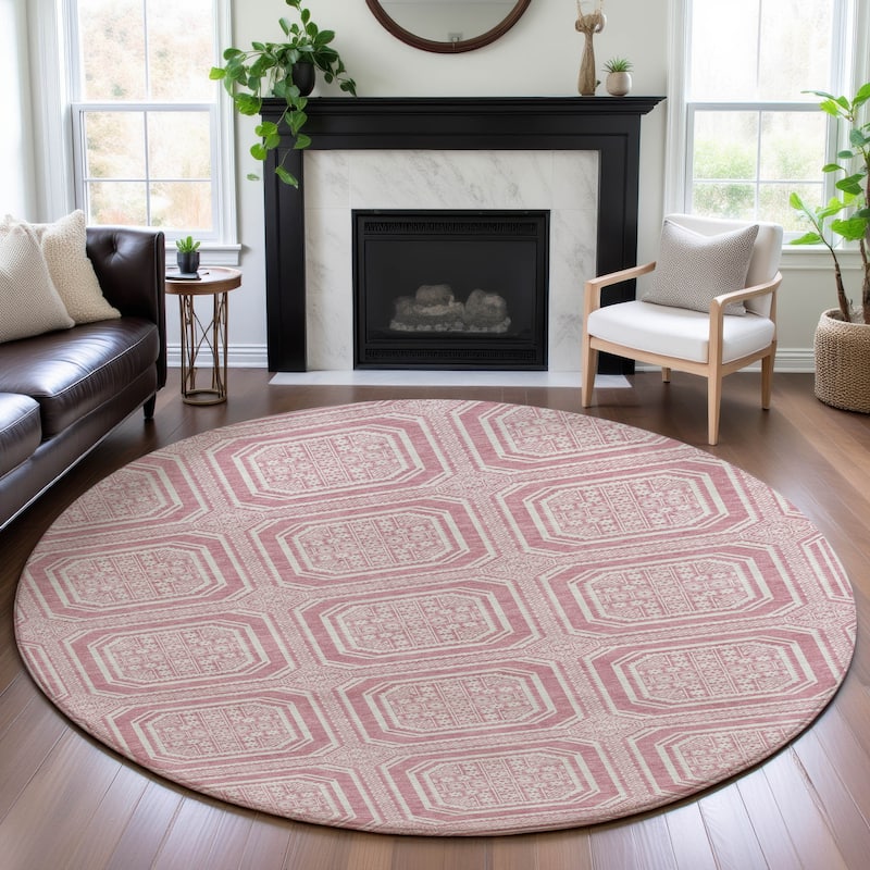 Premium Washable Super Soft Classic Panel Mayfield Rug - Pink - 8' x 8'