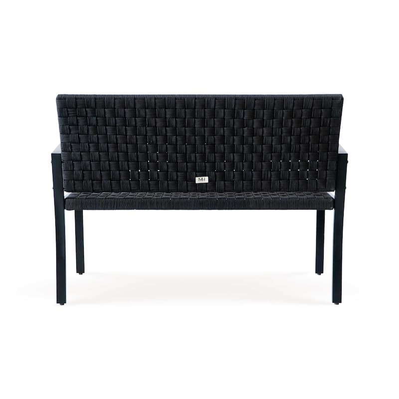 M4H Chelsea Durable Patio Metal Rope Outdoor Bench with Armrest