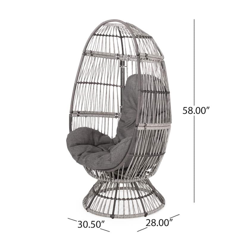 Gray Taupe Swivel Egg Chair Outdoor Faux Rattan with Water Resistant Cushions 58H