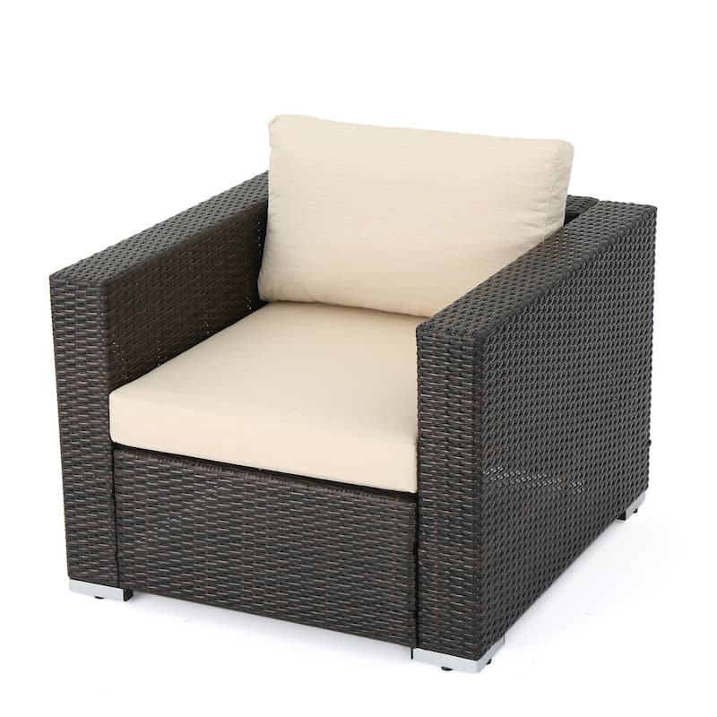 Roomfitters Contemporary Outdoor Wicker Lounge Arm Chair with Cushions for Stylish Patio Seating, Comfortable Garden Furniture
