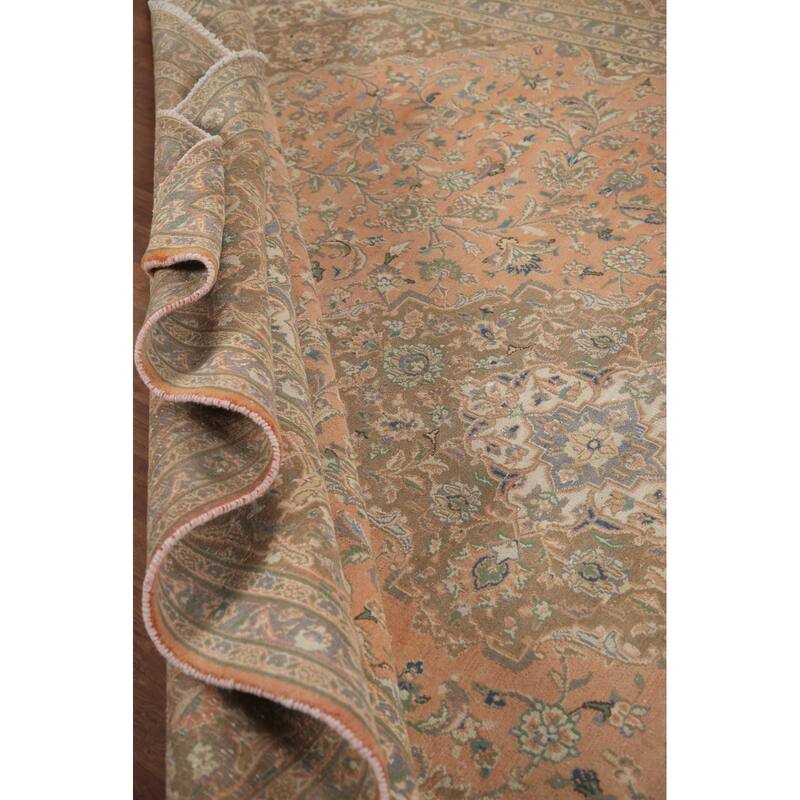 Hand Knotted Oriental 100% Wool Carpet Traditional Floral Coral Mashad Area Rug - 12' 6'' X 9' 7''
