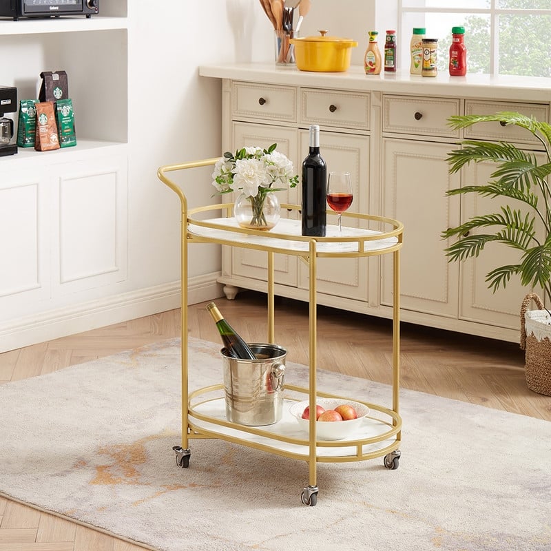 ROSEN GARDEN Metal Round Rolling Bar Cart