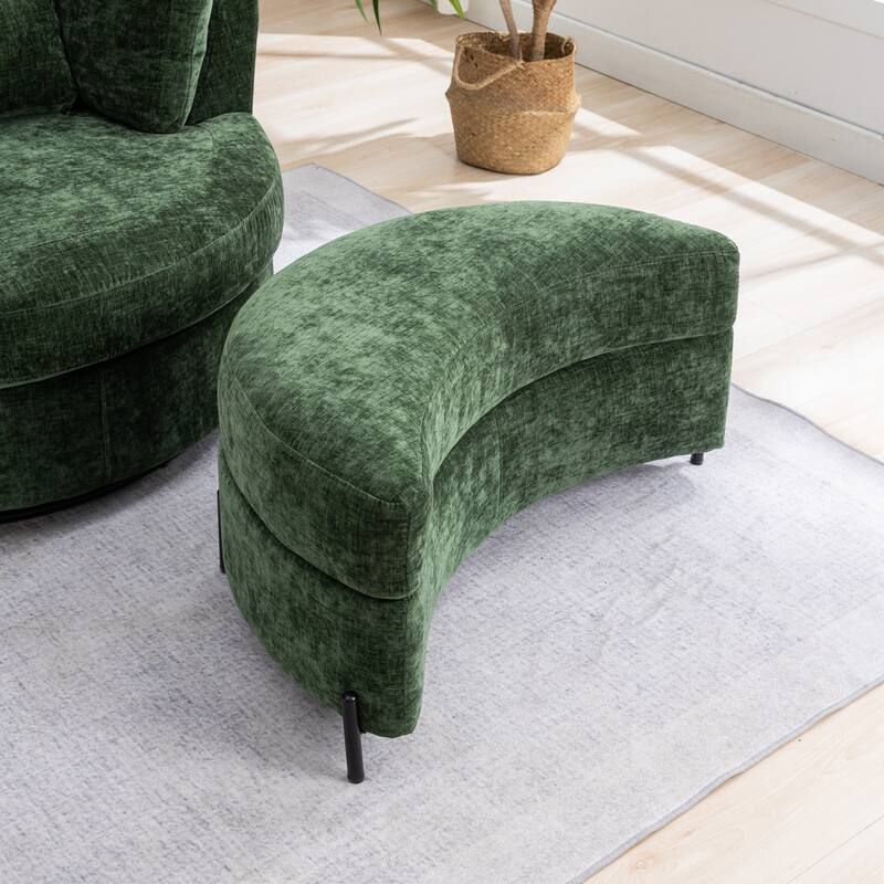 32.7" W Upholstered Half Moon Storage Ottoman Footrest Footstool
