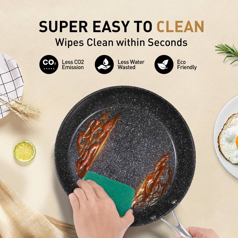2/3-Piece Black Hard Anodized Non-Stick Fry Pan Set, Safe and Wear-Resistant Ceramic Coating with Stainless Steel Handle