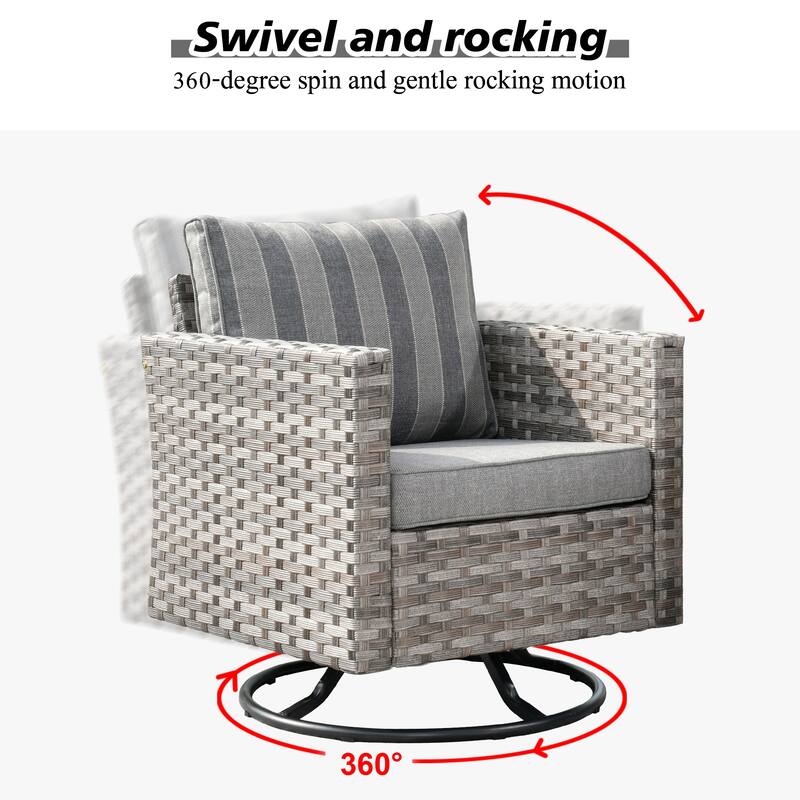 HOOOWOOO 3-piece Patio Rattan Outdoor Furniture Swivel Chair Set