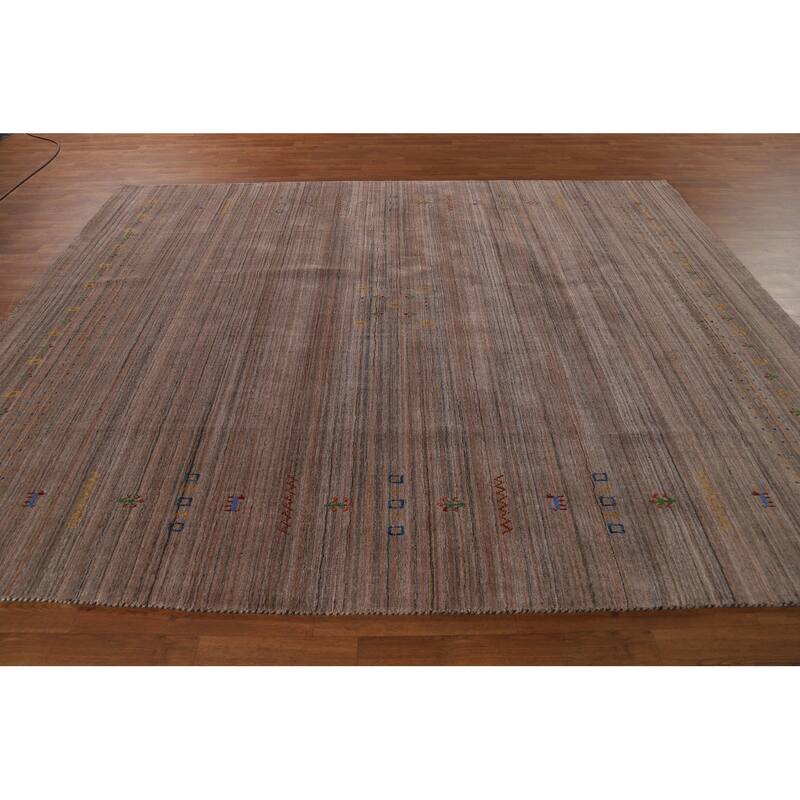 Striped Brown Tribal Gabbeh Oriental Area Rug Hand-Knotted Wool Carpet - 8'0"x 9'9"