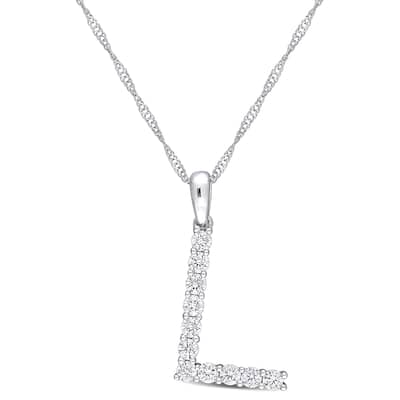 Miadora 3/8ct TDW Diamond 'L' Initial Necklace in 10k White Gold