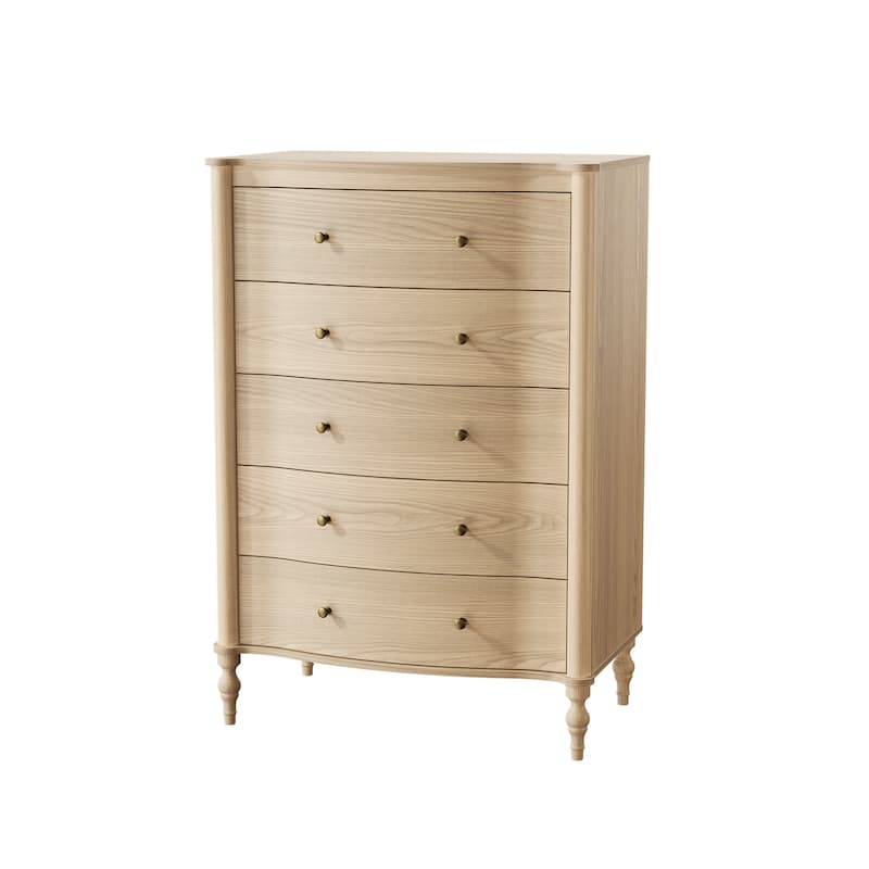 5 Drawer Chest Dresser for Bedroom, Wooden Chest of Drawers with Turned Solid Wood Legs, Modern Storage Dresser, 32.8" Wide