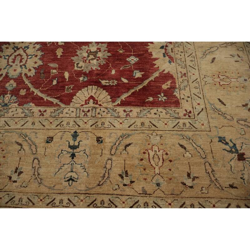 Hand Knotted Oriental 100% Wool Carpet Traditional All-Over Red Ziegler Area Rug - 13' 3'' X 9' 10''