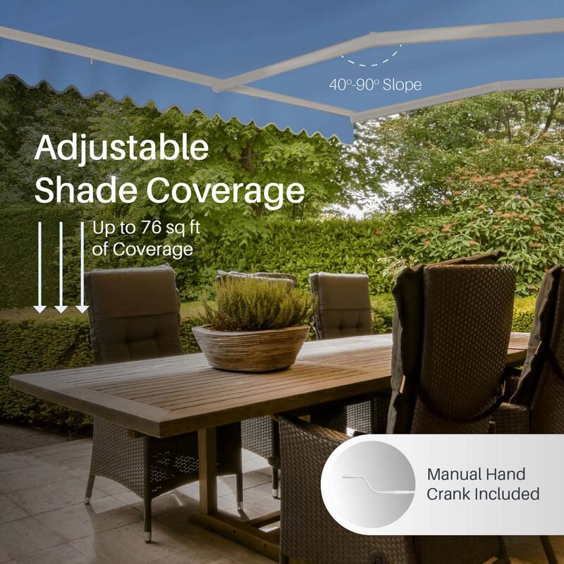 ALEKO Caribbean Manual Retractable Patio Awning - White Frame - Sky Blue - 10 x 8 Feet