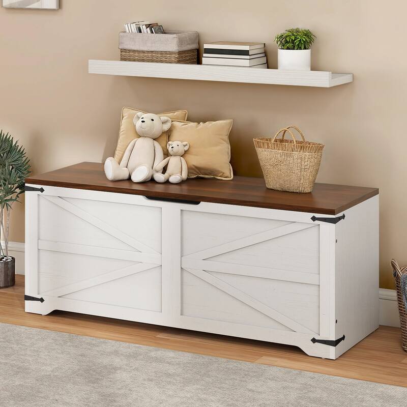 Moasis Farmhouse Storage Chest Storage Bench with 2 Safety Hinges