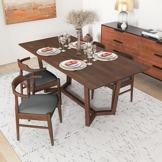 Ophelie Modern Solid Wood Walnut Dining Table and 4 Chair Set - Bed ...