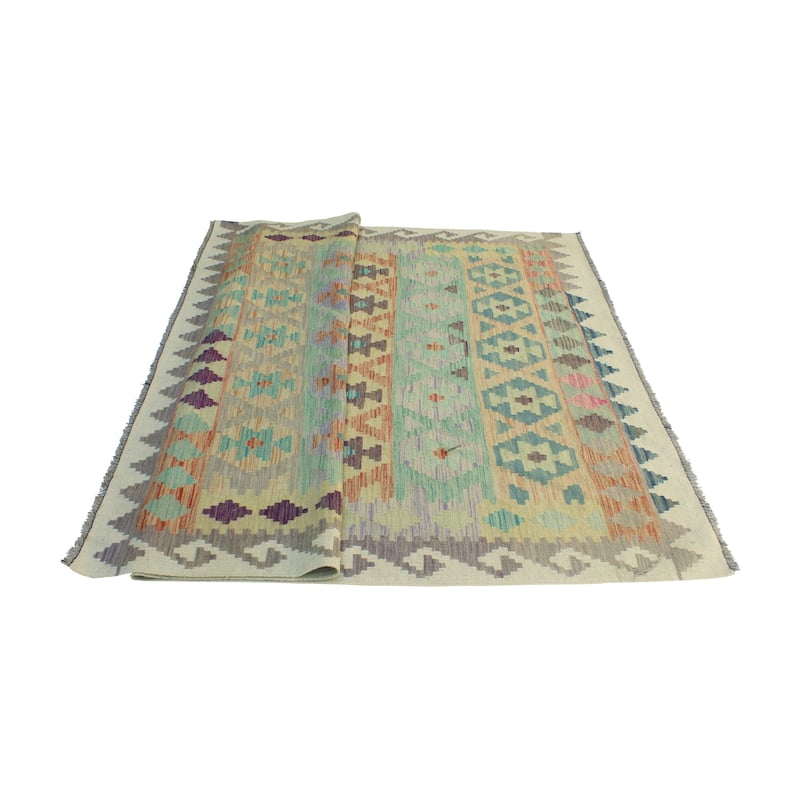 Sun Faded Flatweave Regular Green/Ivory Rug - 5'10" x 7'11"