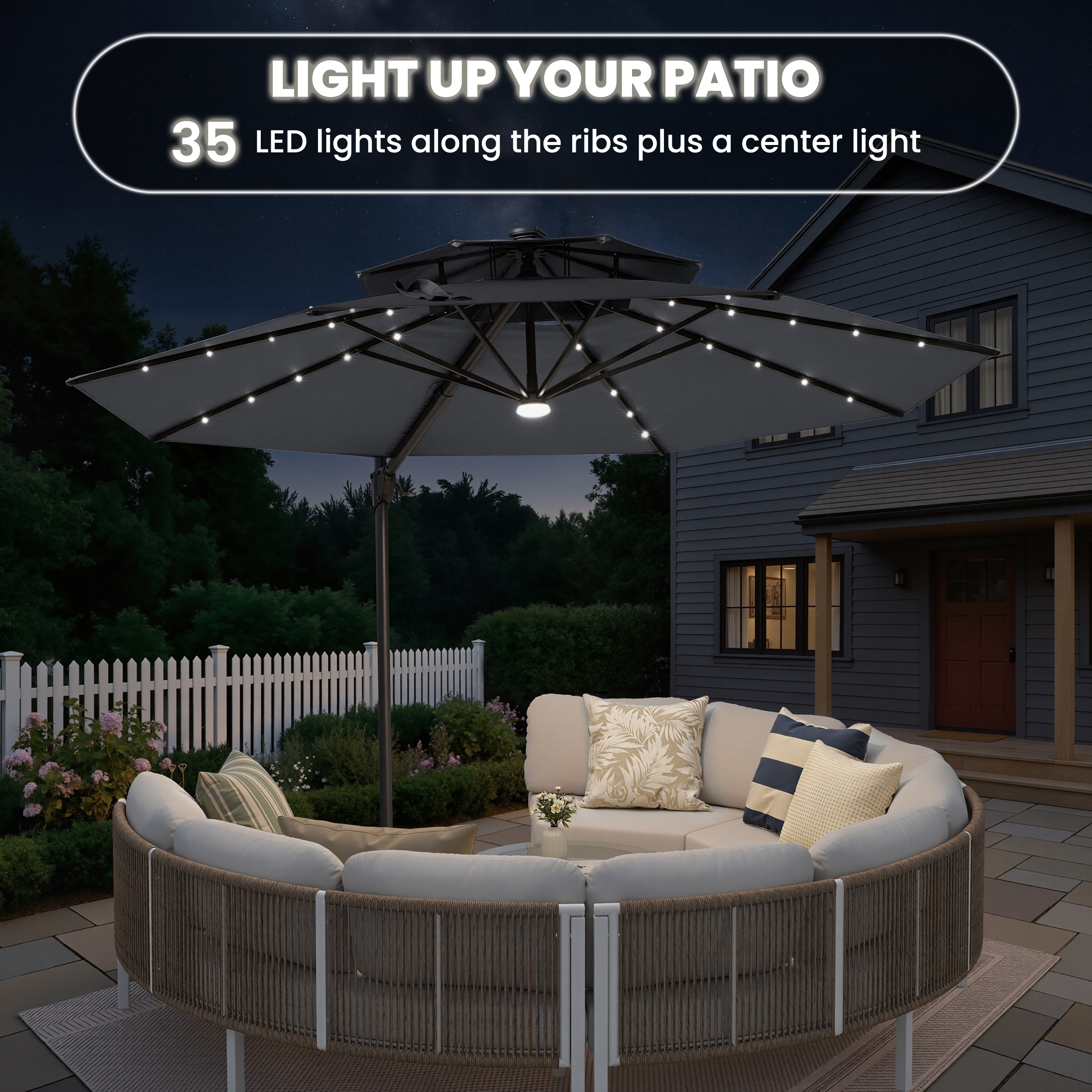 11 ft led round offset patio umbrella Best Choice Products 10ft 360 Rotating Cantilever Easy Auto Open w/ Solar Lights With this umbrella 10 / 11 ft Patio