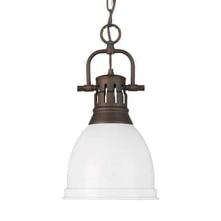 Yep by Golden Lighting Duncan 1-light 9in Chain Hung Pendant in Rubbed Bronze and Matte White shade