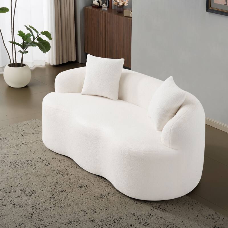 Curved Loveseat Sofa with Round Armrest & 2 Pillows, No Assembly - White
