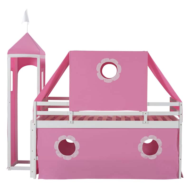 Pink Pine Wood Castle-Inspired Bunk Bed with Slide - Bed Bath & Beyond