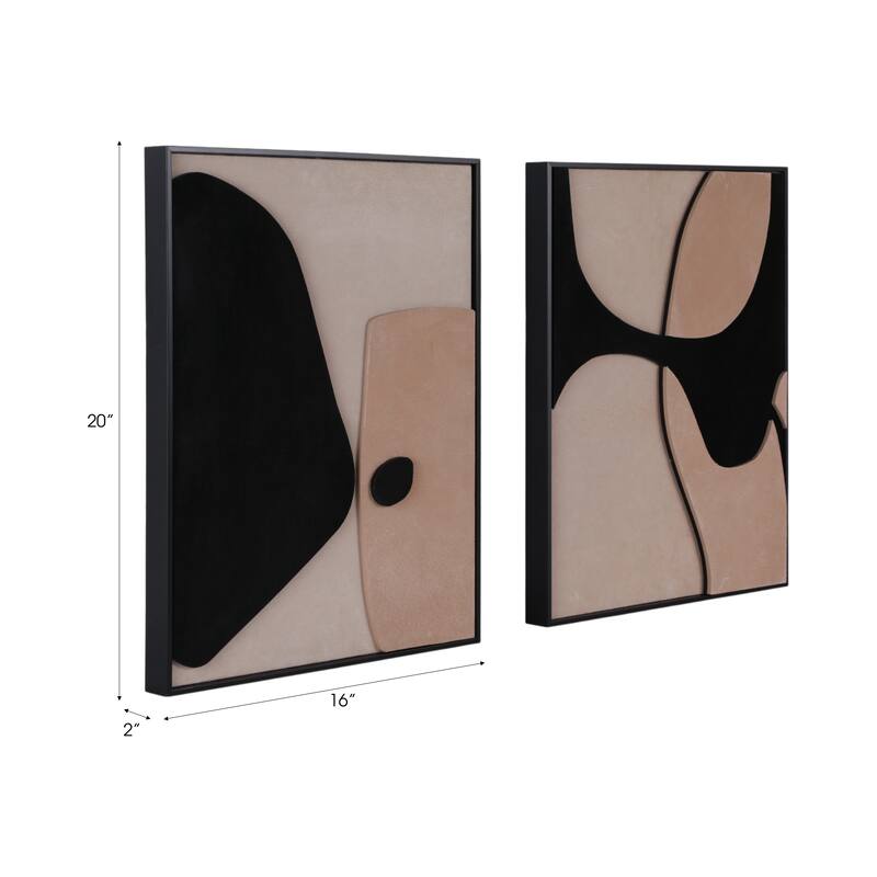 Leather Suede Wall Art Abstract Shapes (Set of 4) - 20" Brown/Black