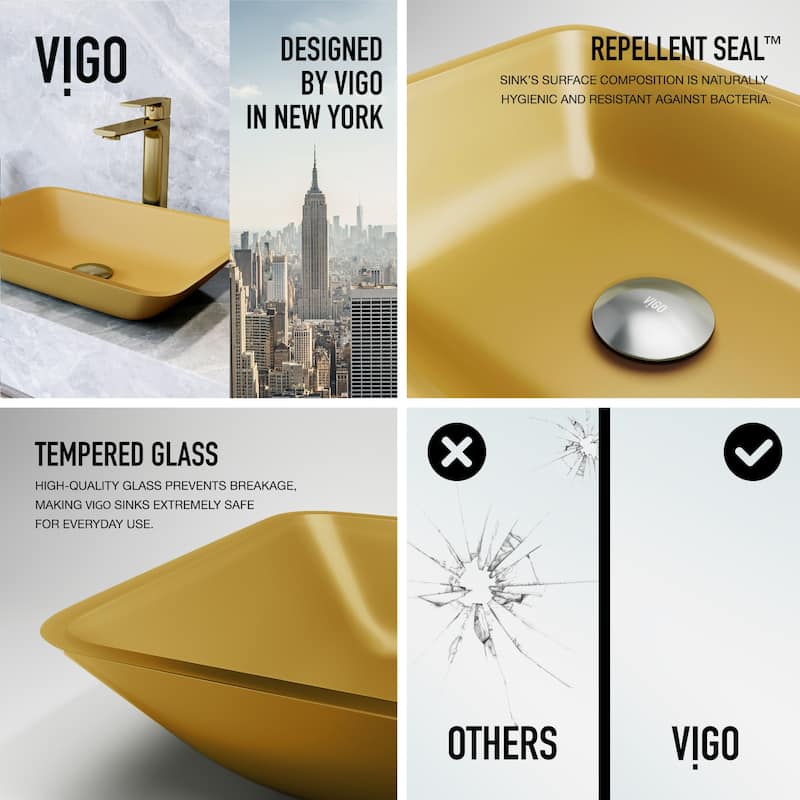VIGO Sottile 18"L x 13"W x 4"H Glass Rectangular Vessel Bathroom Sink