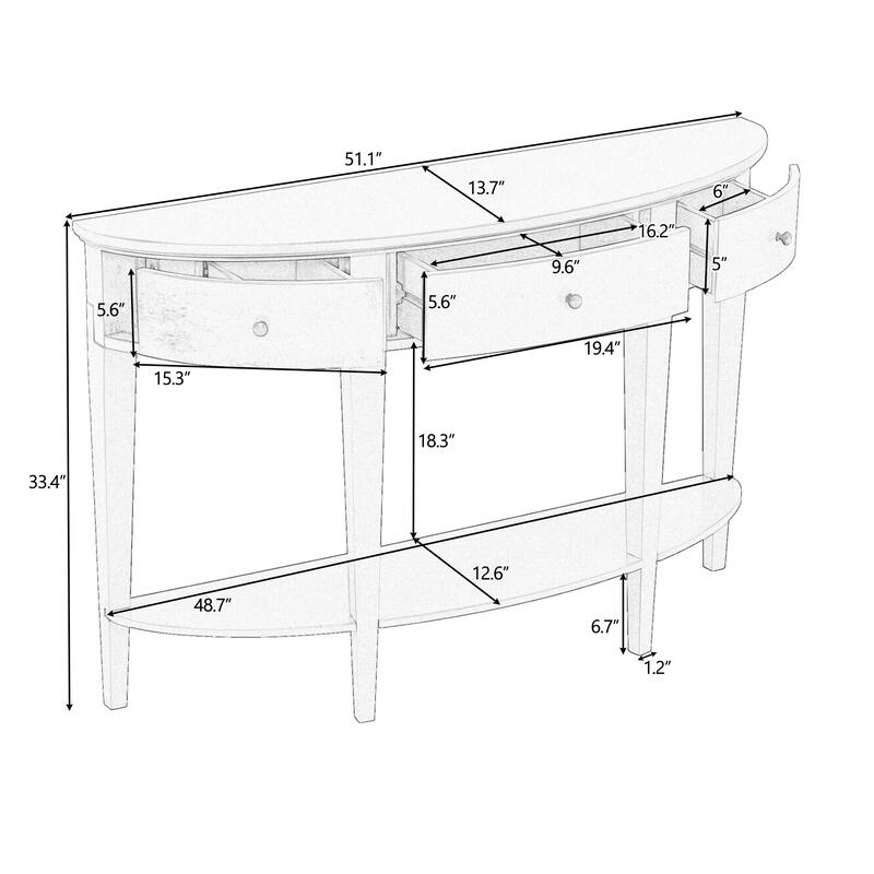 Roomfitters Modern Curved Console Table with 3 Drawers and 1 Shelf, Ideal for Hallway, Entryway, or Living Room