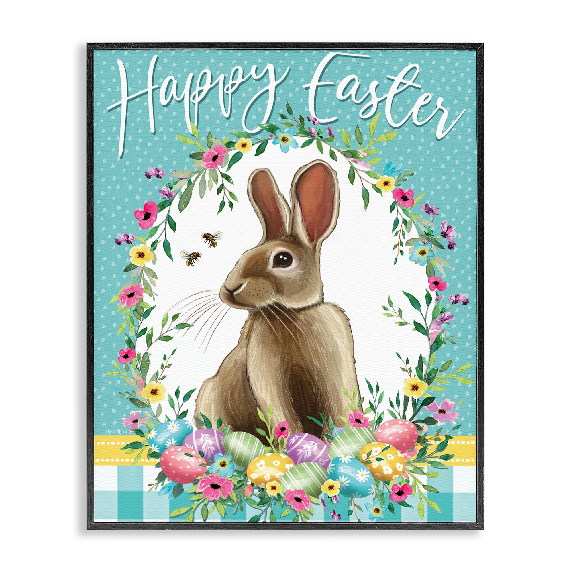 Stupell Happy Easter Bunny Wreath Framed Giclee Art Design By Elizabeth Tyndall