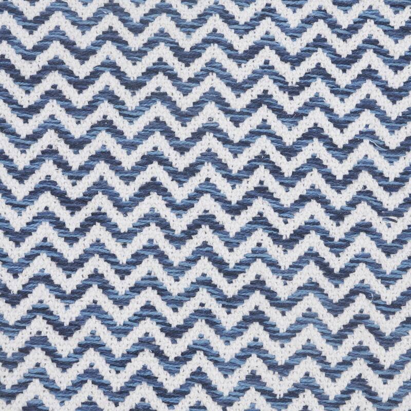 HomeRoots 22" X 22" Navy Blue And White 100% Cotton Chevron Zippered Pillow