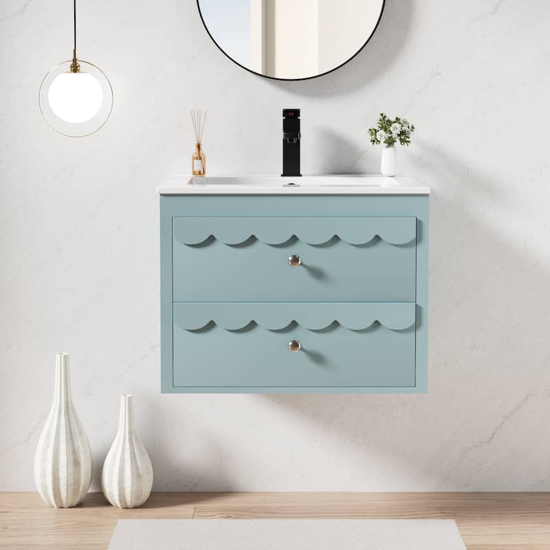24"/30" Wall-Mounted Lace Trim Bathroom Vanity Floating Storage Cabinet