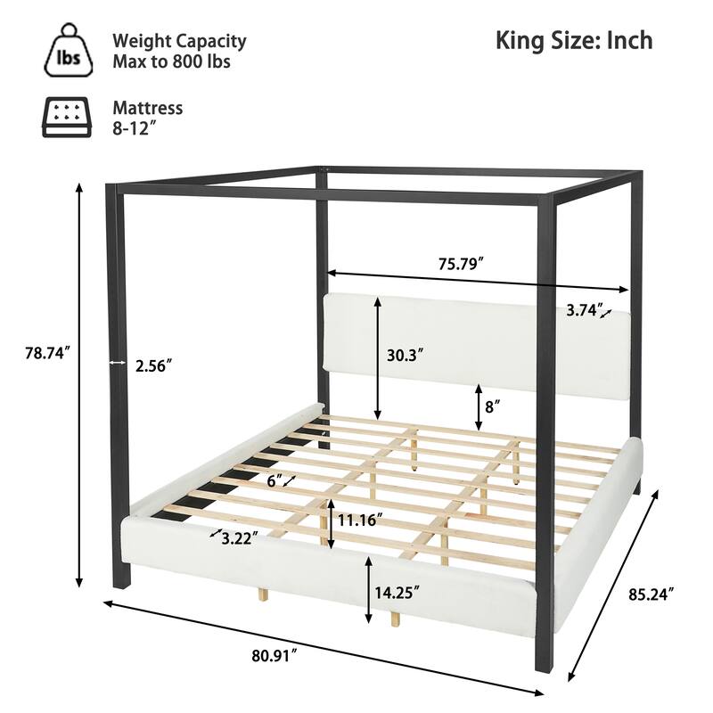 Christopher Knight Home - Mid-Century Modern Bouclé Upholstered Metal Canopy Bed Frame with Padded Headboard
