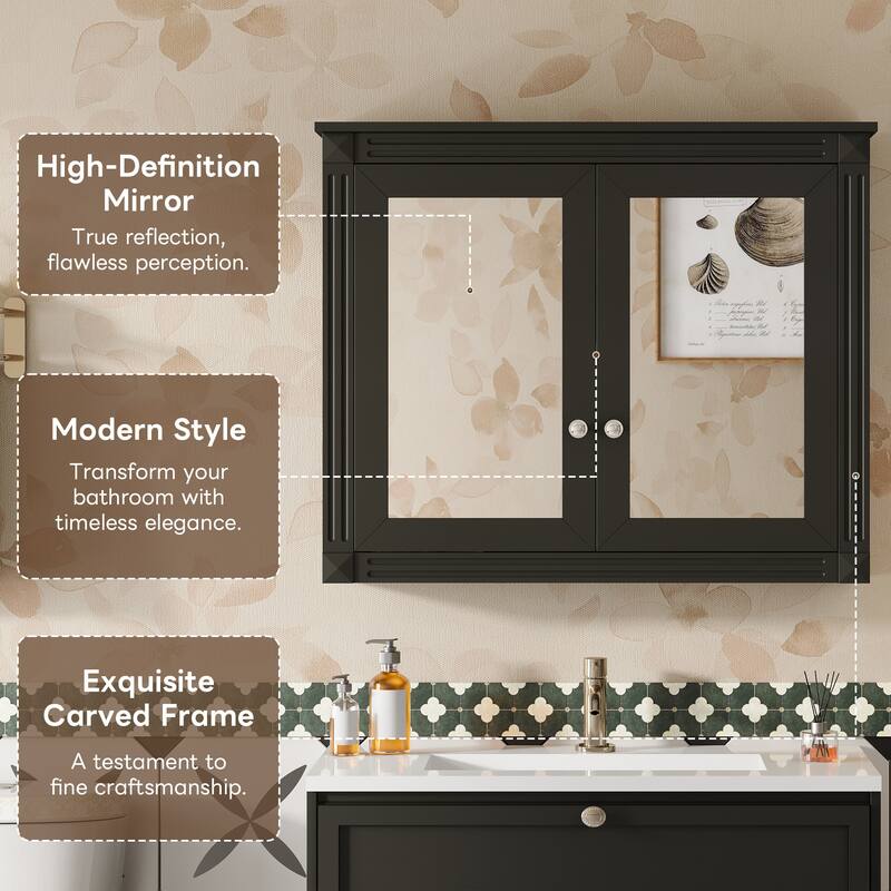 Rossetta 36'' Contemporary Simple Style Bathroom Mirror Storage Cabinet with 2 Adjustable Shelves