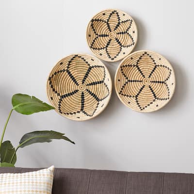 Brown Seagrass Handmade Basket Plate Home Wall Decor (Set of 3)