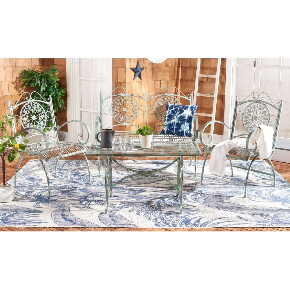 SAFAVIEH Outdoor Nyasia Victorian Scroll Iron 4-Piece Patio Set - 45W x 39D x 22H