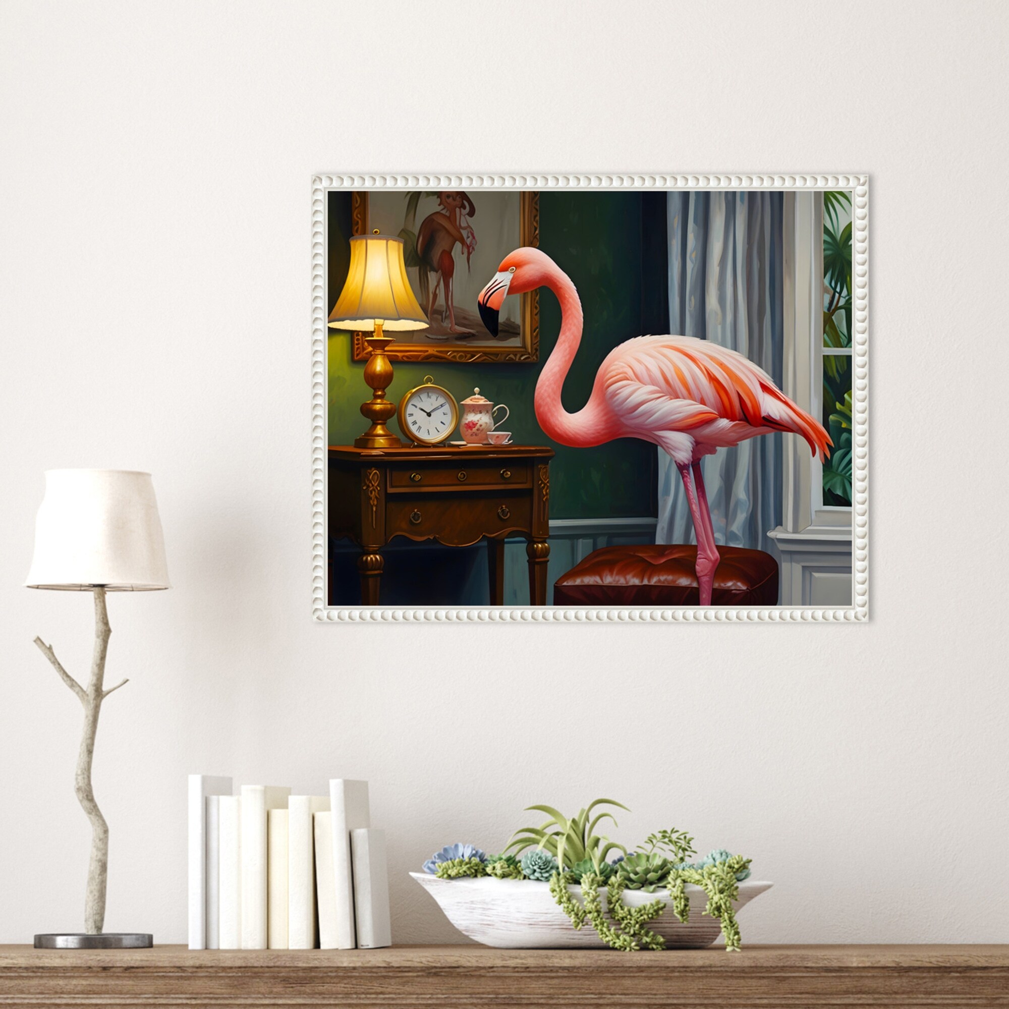 flamingo♡ Flamingos Cozy Corner by Kintsugi99 Framed Canvas Wall Art