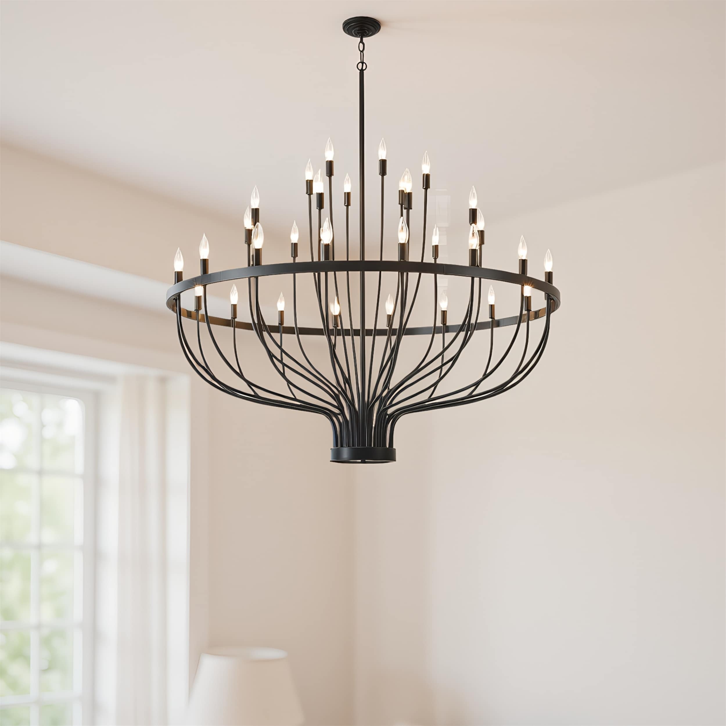 33-Light Floral Chandelier,47" Dimmable Pendant Light with E12 Sockets