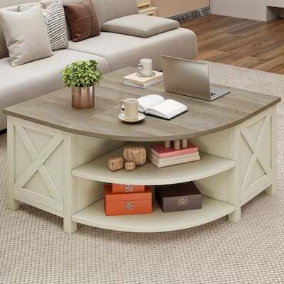 Moasis Farmhouse Lift Top Coffee Table with Hidden Storage and Shelves for Living Room