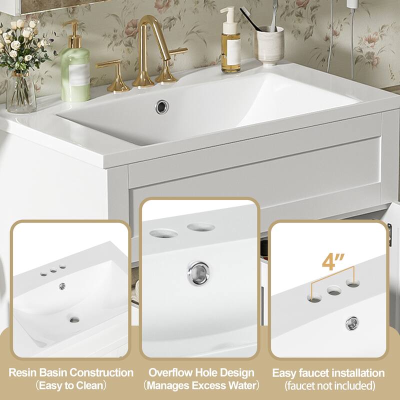 GDFStudio - Transitional Bathroom Vanity with Resin Sink, Adjustable Shelves, Soft-Close Doors & Hidden Drawers