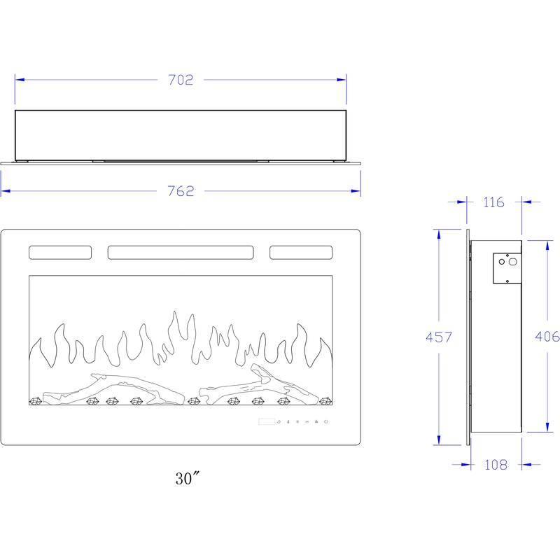 Clihome 30-72Inch Recessed Wall-mounted w/ RC (1500W) Electric Fireplace