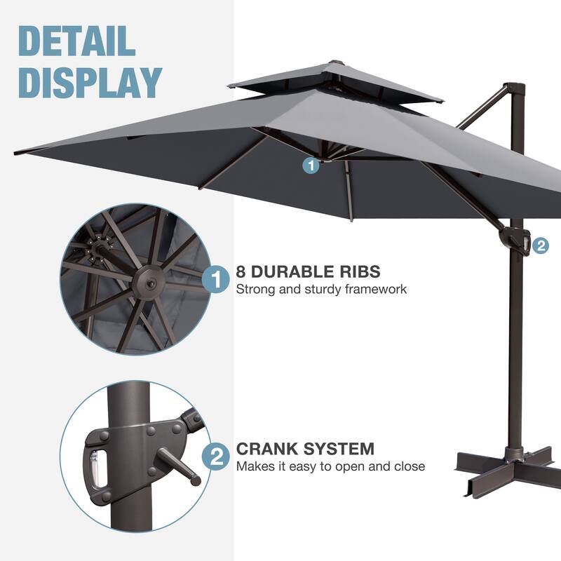 VredHom 10x13FT Outdoor Patio Offset Umbrella 360 Degree Rotation without Base